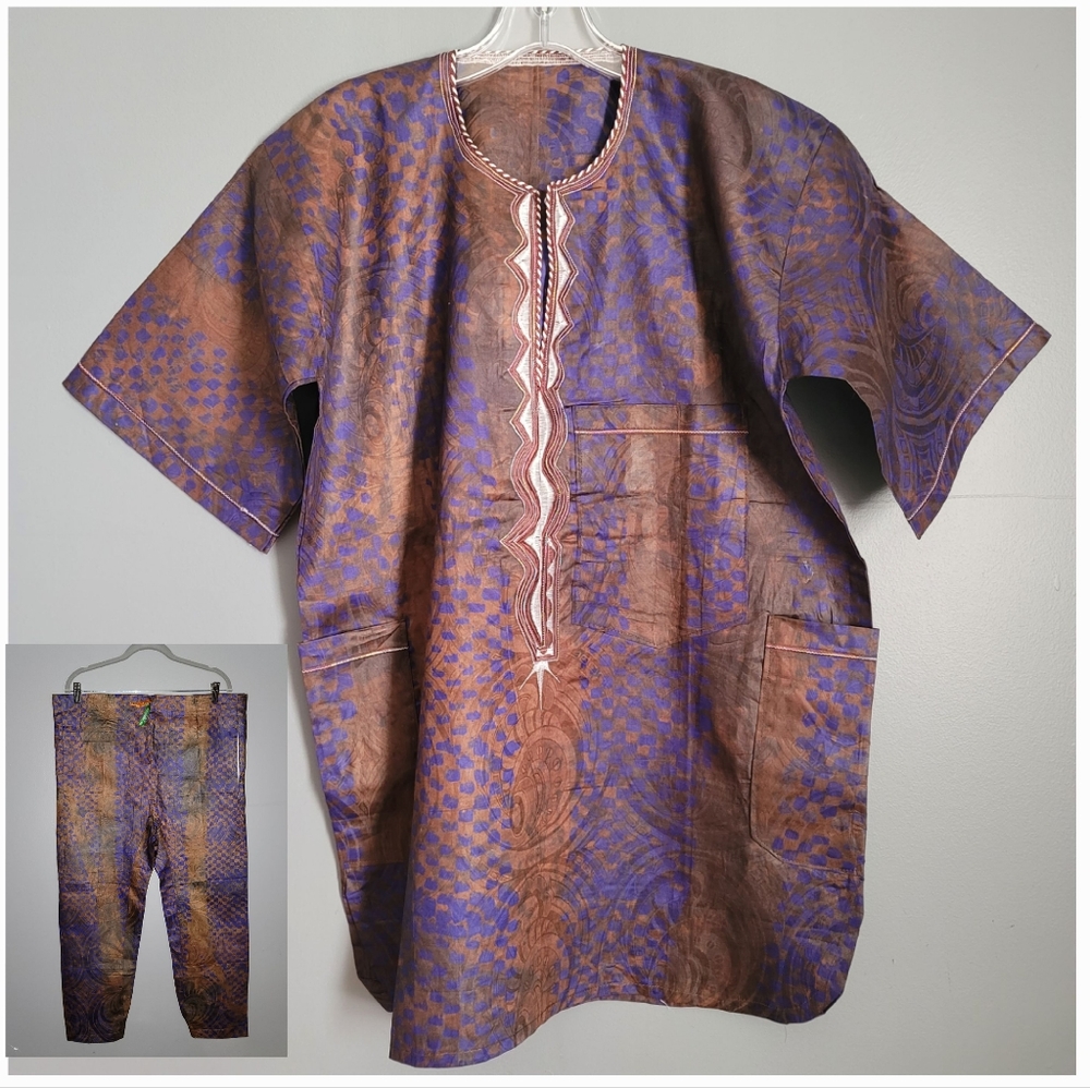 Men's Traditional African Outfit - Purple and Brown